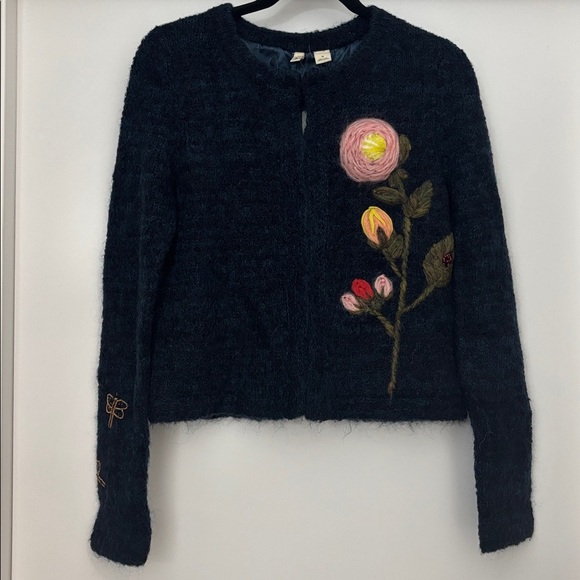 NWT Anthropologie Vertical Garden Sweater Cardigan in Blue Motif - Picture 4 of 11